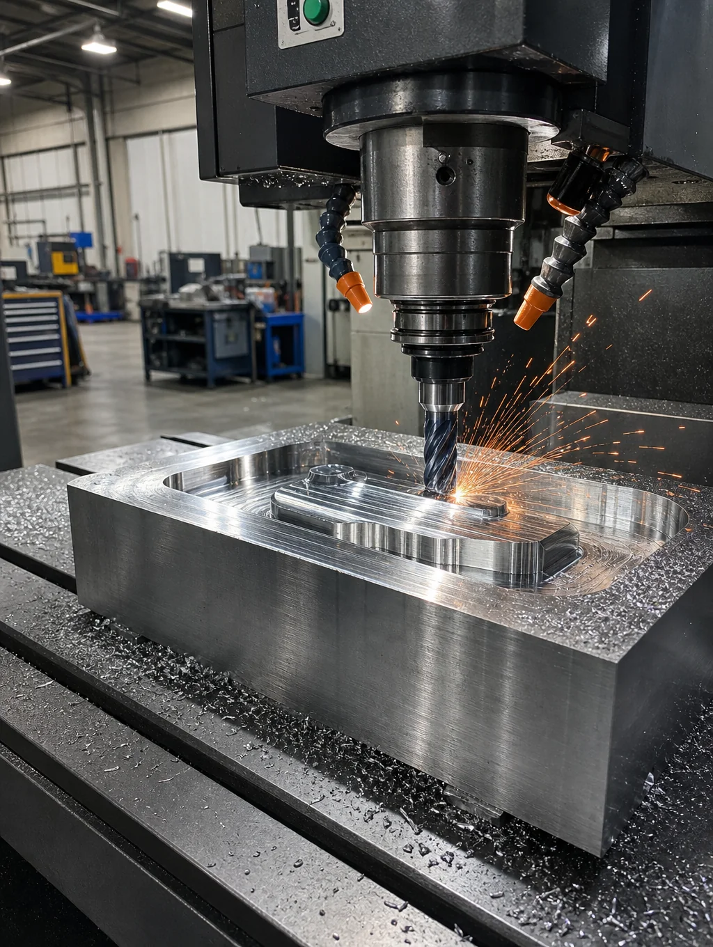 High-precision industrial machining process in a controlled environment